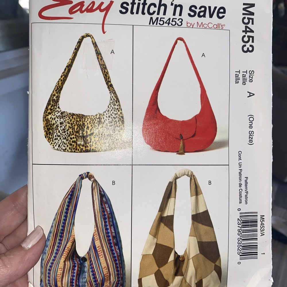 McCalls M5453 Sewing Pattern Hobo Bags 2 Styles Easy Stitch n Save Cut